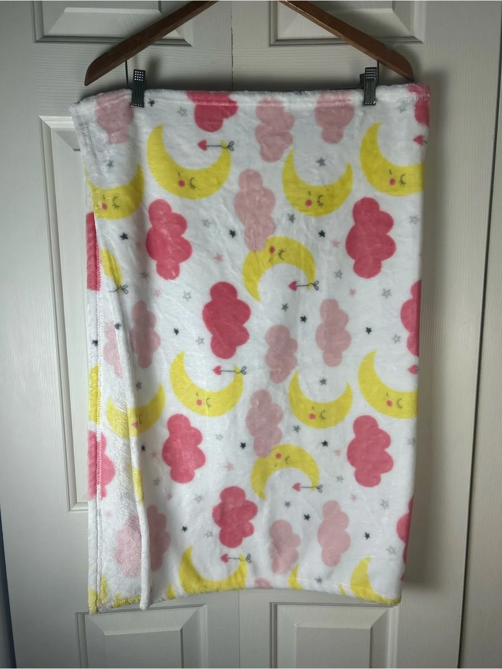 Baby Elements Moon Clouds Blanket Pink White Yellow Gray Stars Hearts Plush